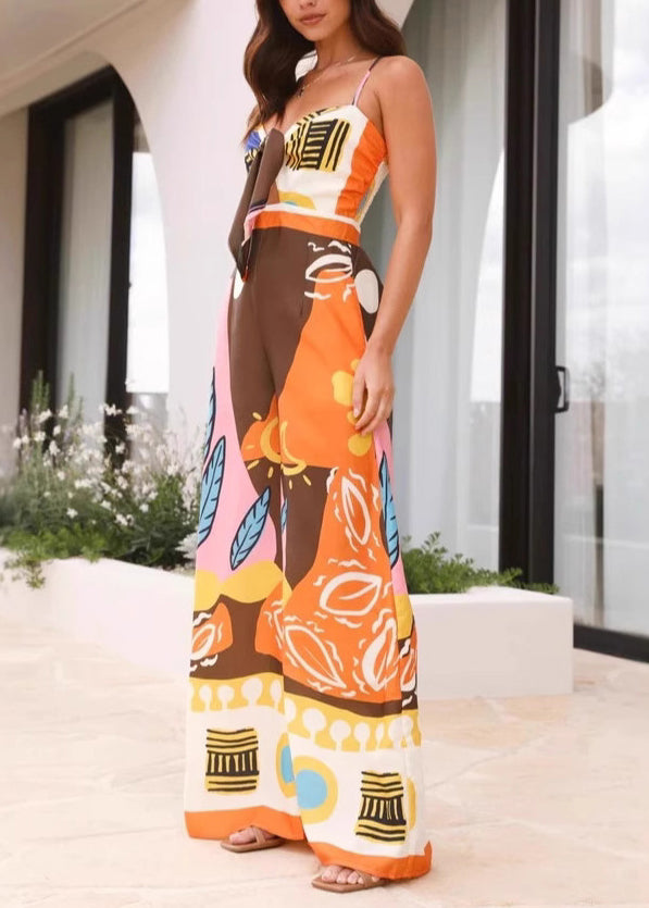 V Neck Print Jumpsuit Summer