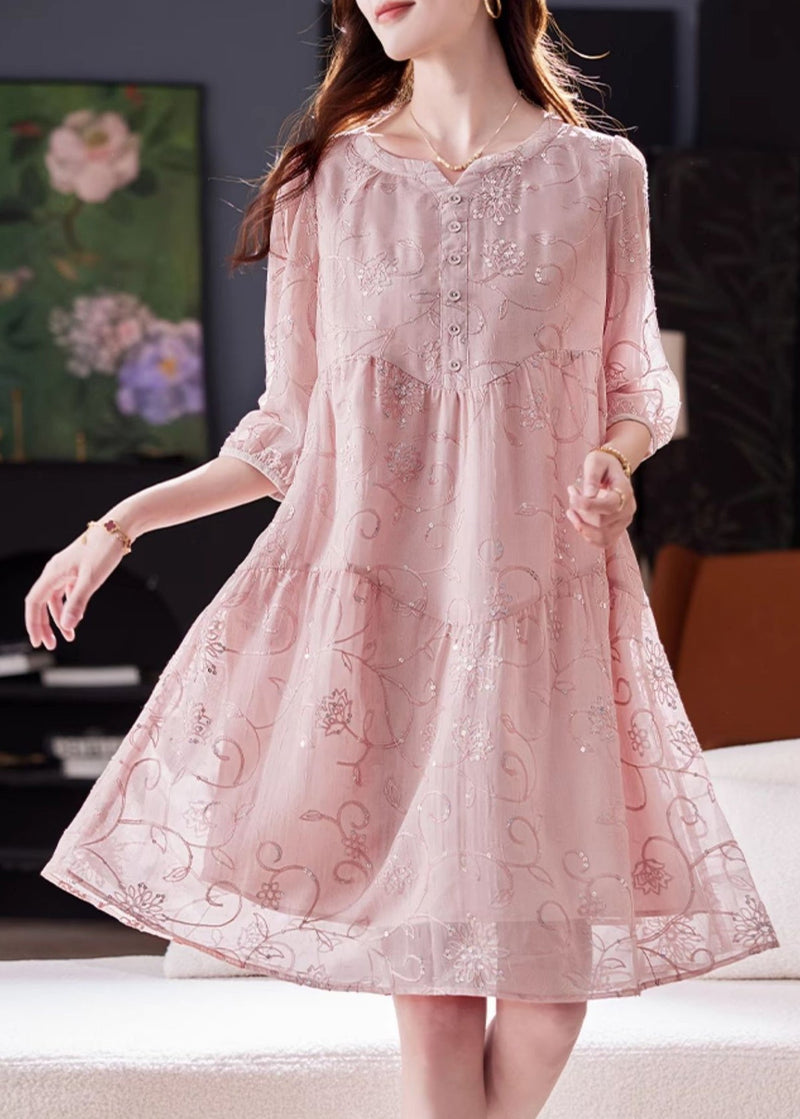 Yellow Sequins Embroidered Patchwork Cotton Dress Summer
