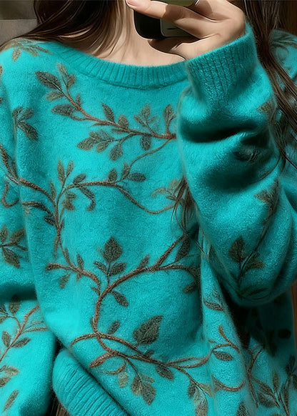 Unique Blue O Neck Thick Knit Sweaters Winter