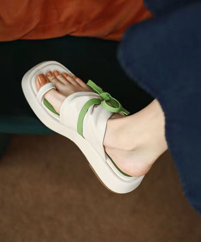 Green Bow Splicing Platform Slide Sandals Peep Toe