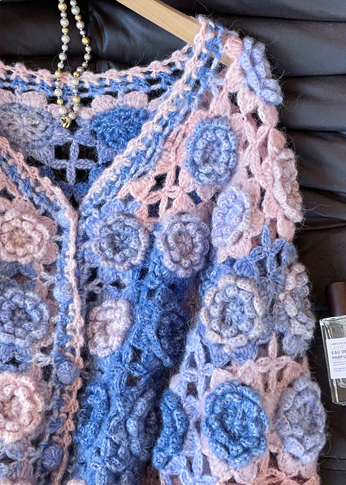 Style Gradient Color Hollow Out Decorated Knit Cardigans Fall