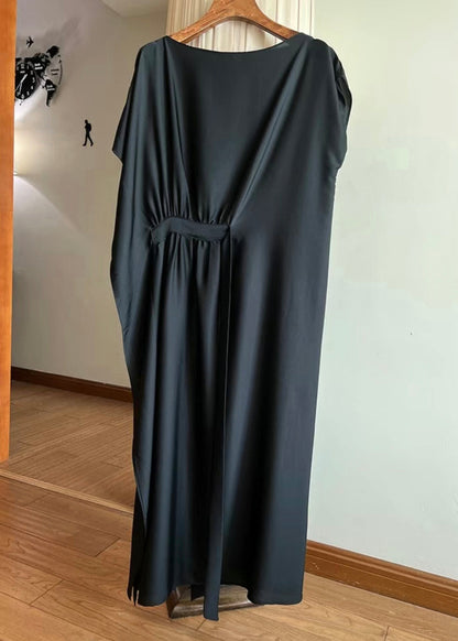 New Chocolate Lace Up Silk Long Dresses Summer
