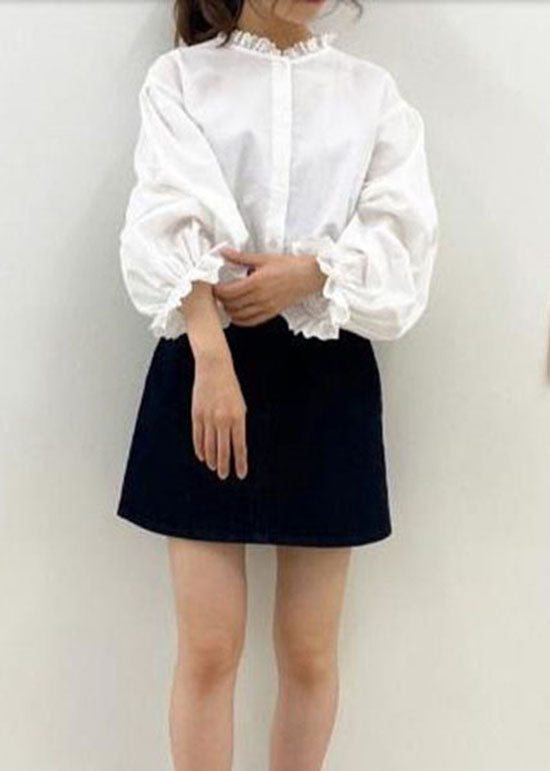 White Lace Ruffled Patchwork Cotton Shirt Top Spring