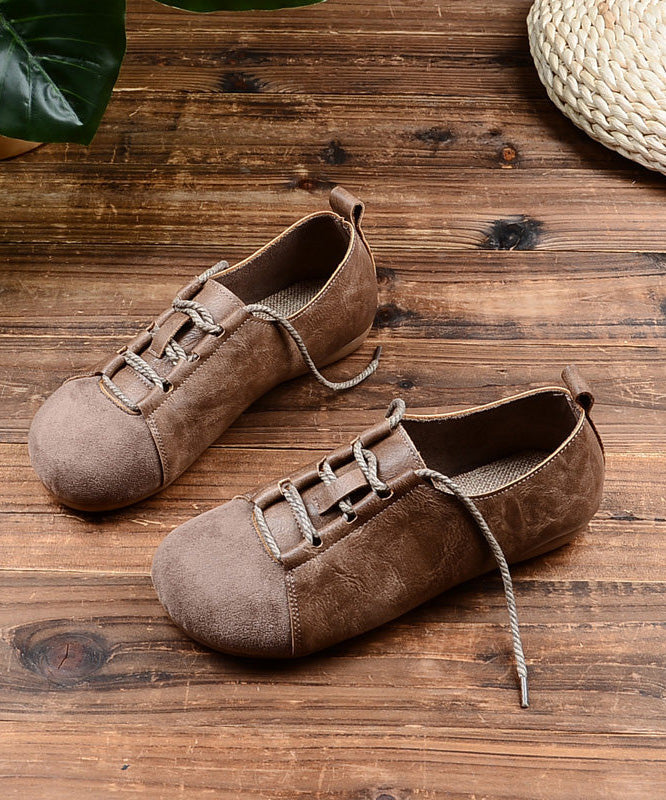 Green Lace Up Splicing Faux Leather Flat Shoes