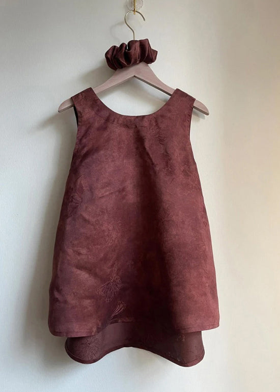 Brown V Neck Lace Up Cotton Tank Sleeveless