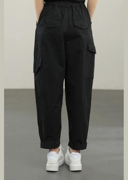 Black High Waist Pockets Pants Summer