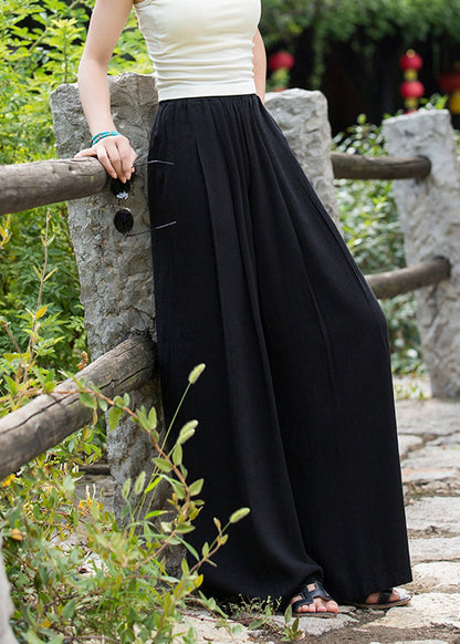 Summer New Elastic Waist Linen Loose Wide Leg Pants