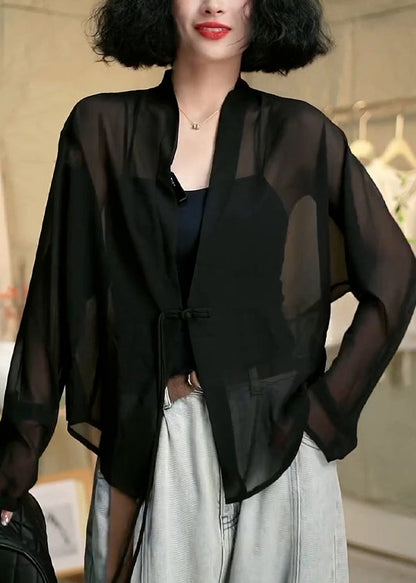 Black Tasseled Patchwork Tulle Upf 50+ Coat Summer