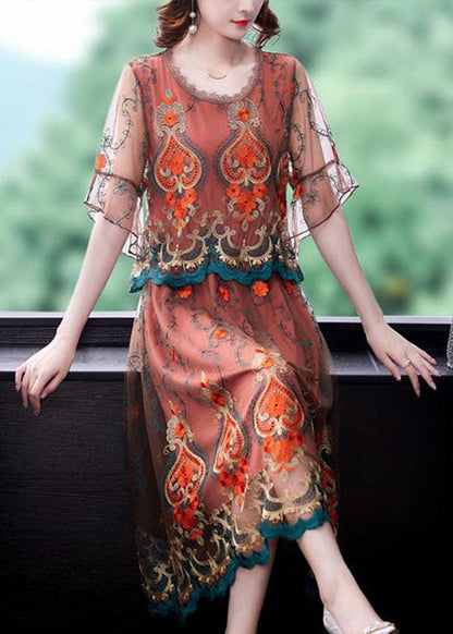 Modern Orange Embroideried Patchwork Tulle Dresses Summer
