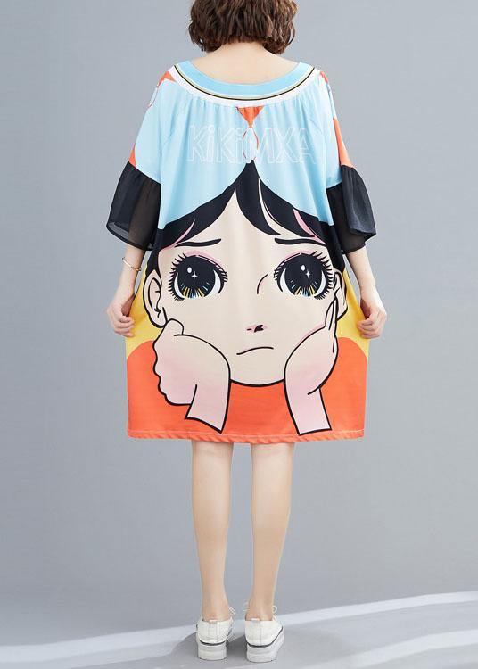 Blue Loose Print Pockets Summer Vacation Dresses