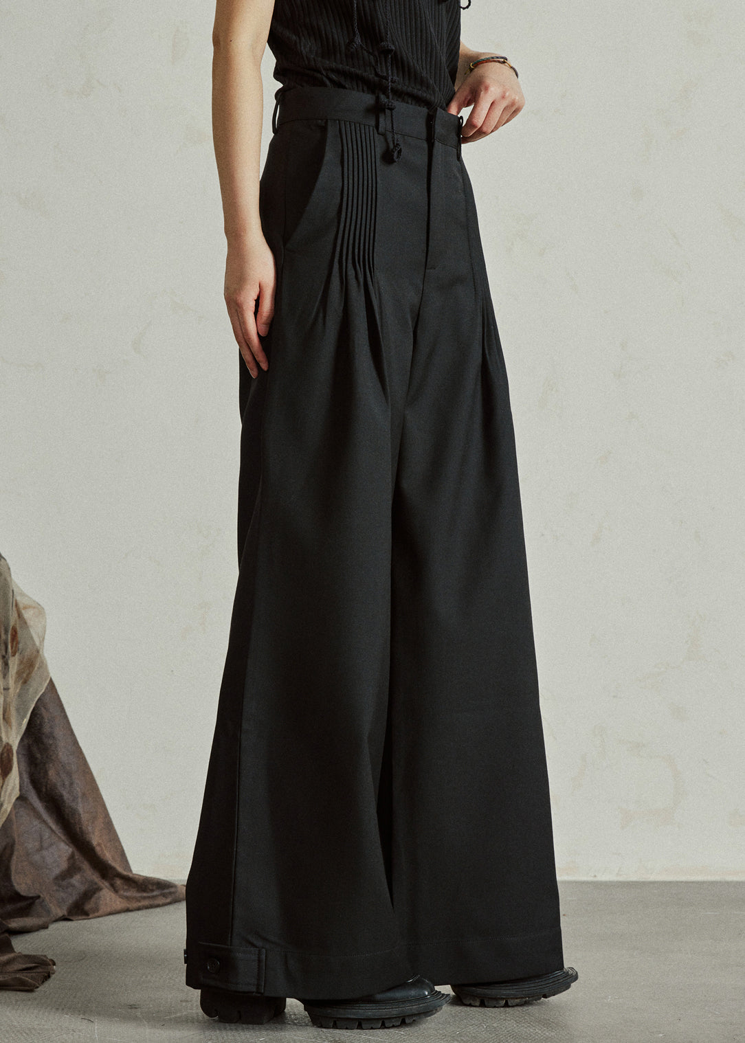 Black High Waist Pockets Wide Leg Pants Fall