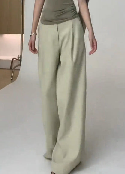 Simple Light Green Pockets High Waist Spandex Wide Leg Pants Fall