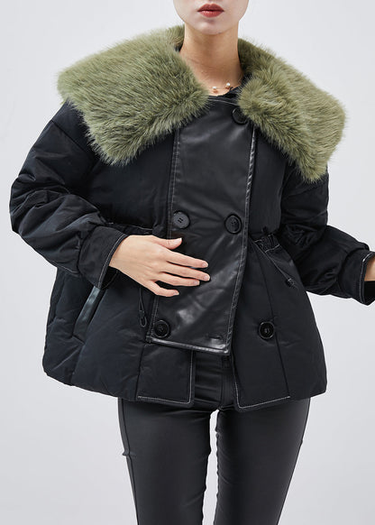 Black Fur Collar Patchwork Fine Cotton Filled Witner Coats
