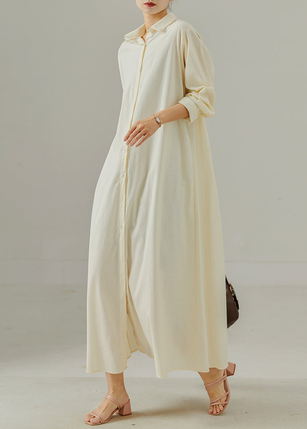 Milk White Oversized Cotton Shirt Dresses Spring