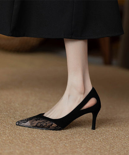 Black Hollow Out Lace Pointed Toe Stiletto High Heels