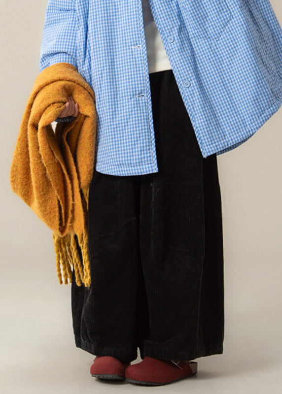 Natural Black High Waist Corduroy Wide Leg Pants Spring