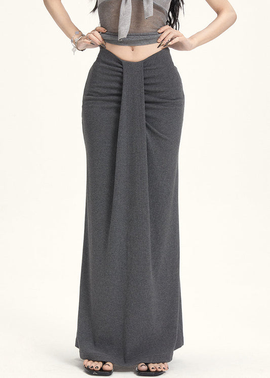 Slim Fit Grey Wrinkled High Waist Cotton Skirt Summer