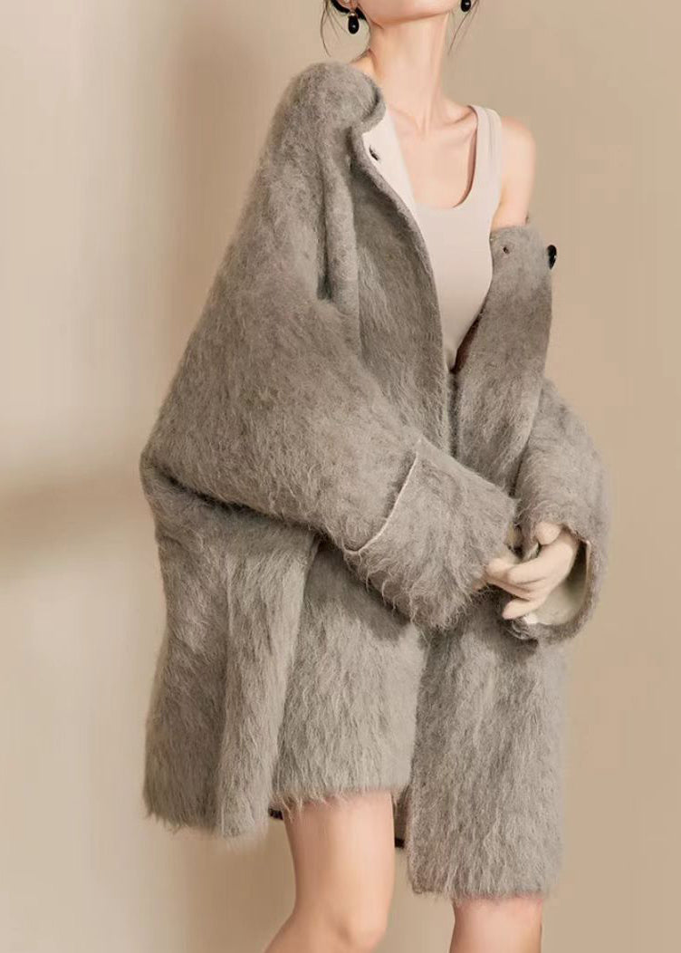 Grey O-neck Woolen Coats and Shorts Two Pieces Set Fall