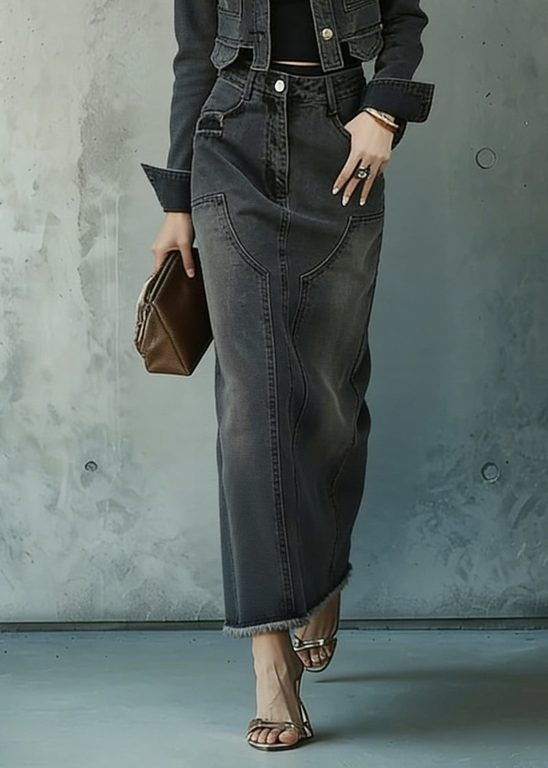 Fine Peter Pan Collar Coat and Skirts Denim Two Piece Set Spring