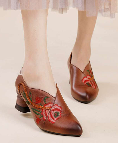 Red Cowhide Leather Embossed Splicing High Heels