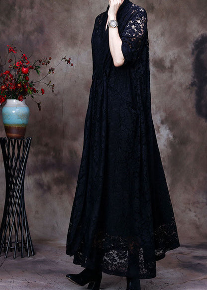 Black V Neck Lace Party Dress Spring