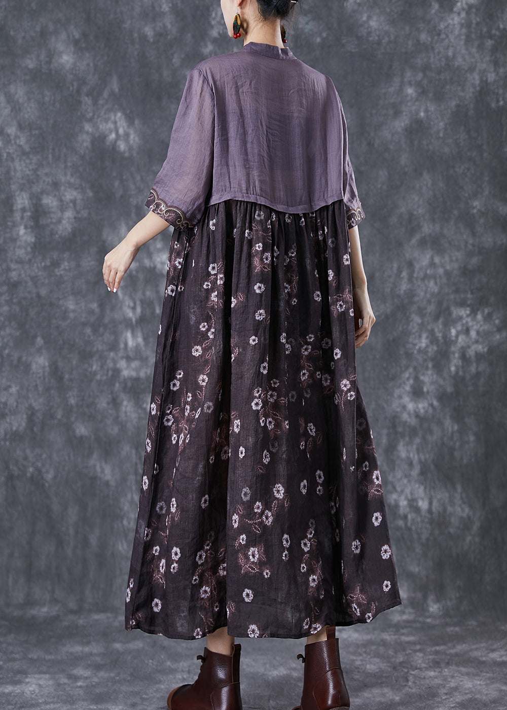 Colorblock Embroideried Patchwork Cotton Long Dress Summer