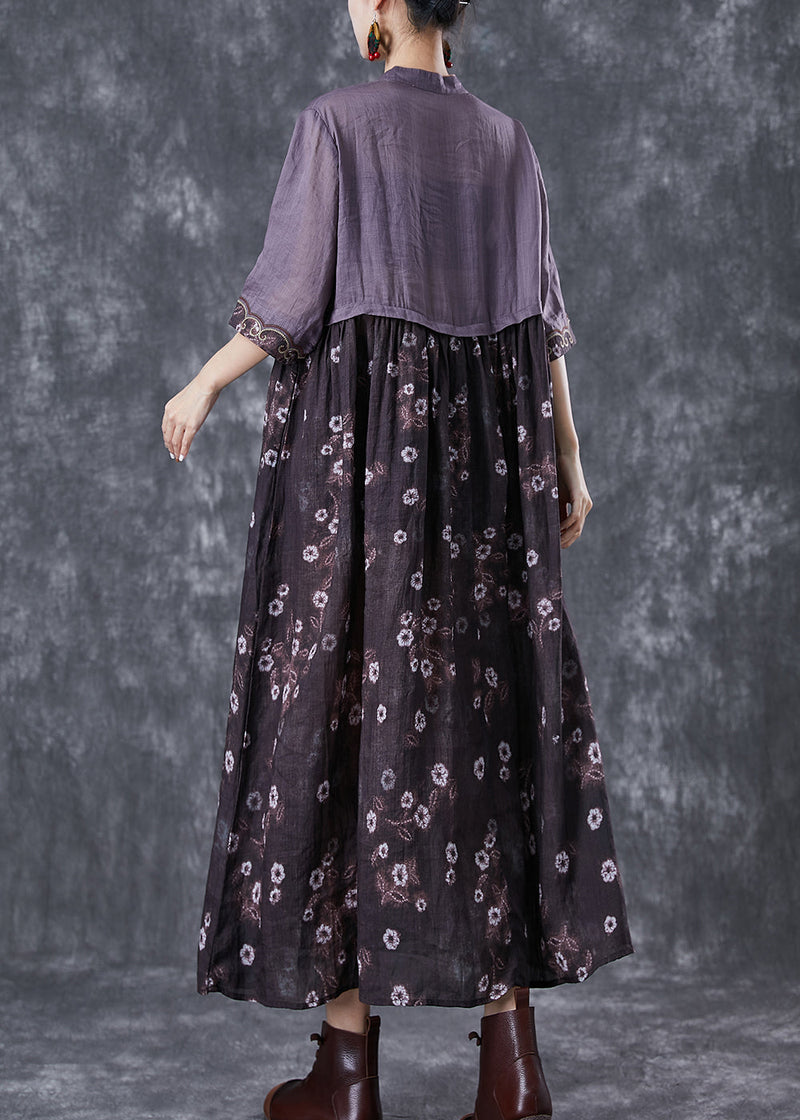Colorblock Embroideried Patchwork Cotton Long Dress Summer