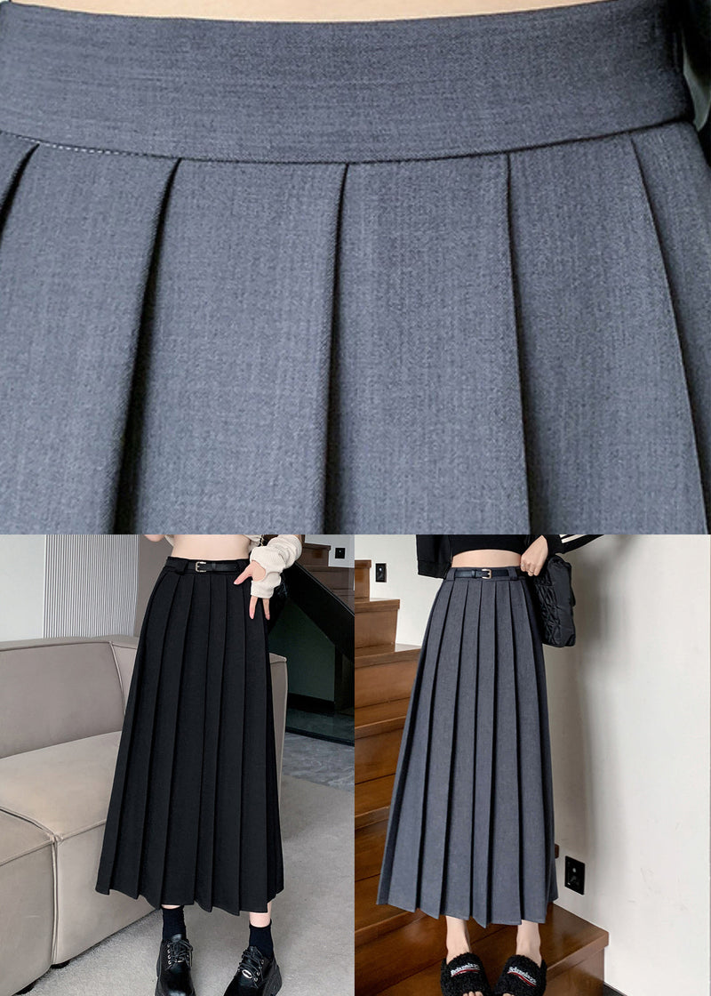 Dark Grey Patchwork Draping Pleated Skirt Fall