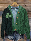 Irish Shamrock Embroidered Jacquard Cozy Hooded Cardigan elevenforest