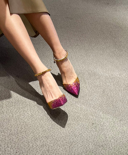 Rhinestone Gradient Color Pointed Thin Heel Sandals New