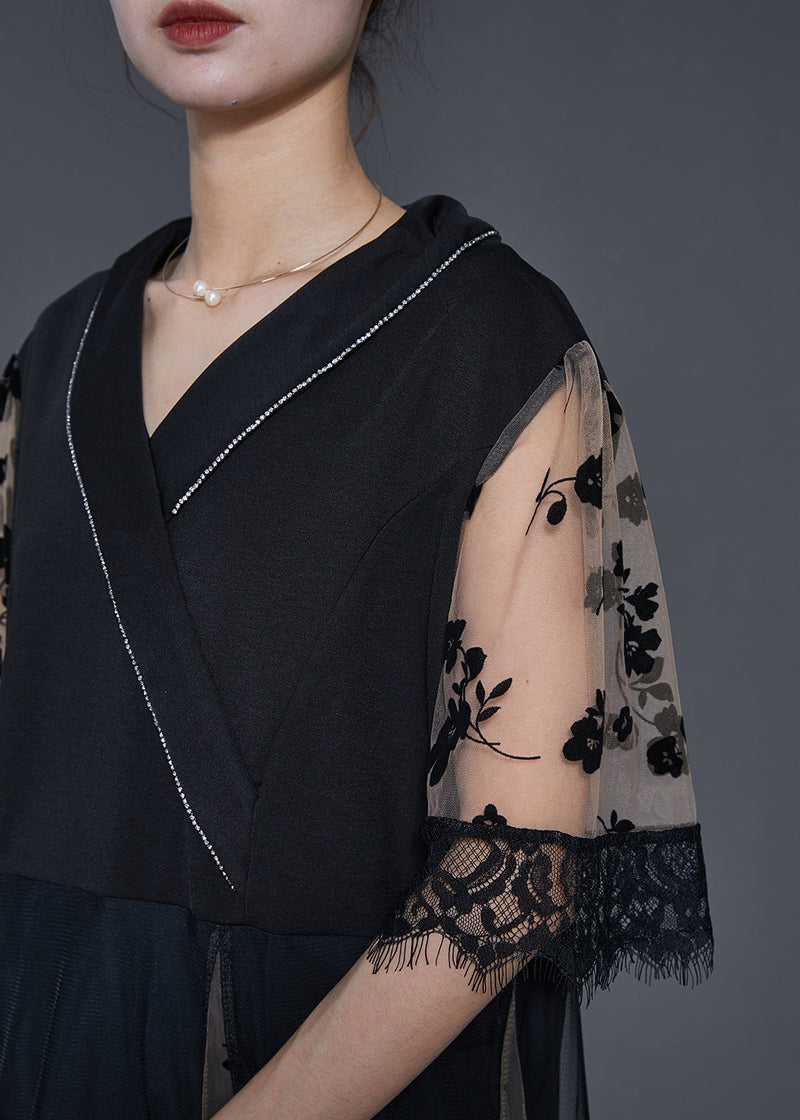 Black Print Patchwork Tulle Dresses Summer