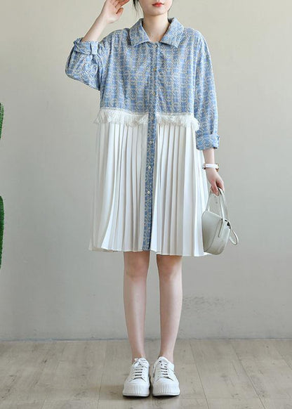 Blue Print Patchwork Spring Vacation Dress