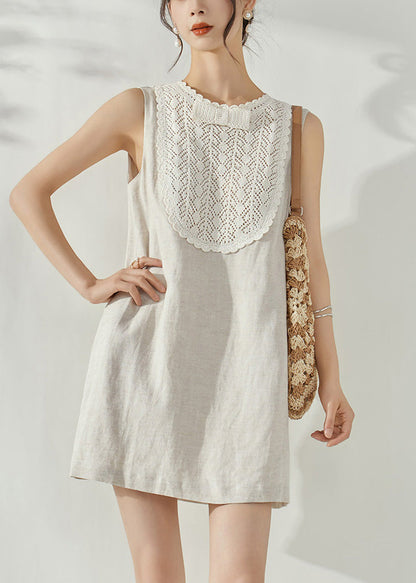 French White O-neck Hollow Out Party Mid Dress Summer