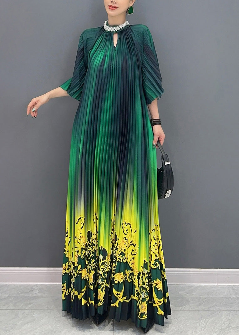 Gradient Color Green Print Long Dresses Summer