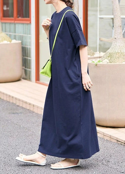 Navy Oversized Cotton Long Dresses Summer