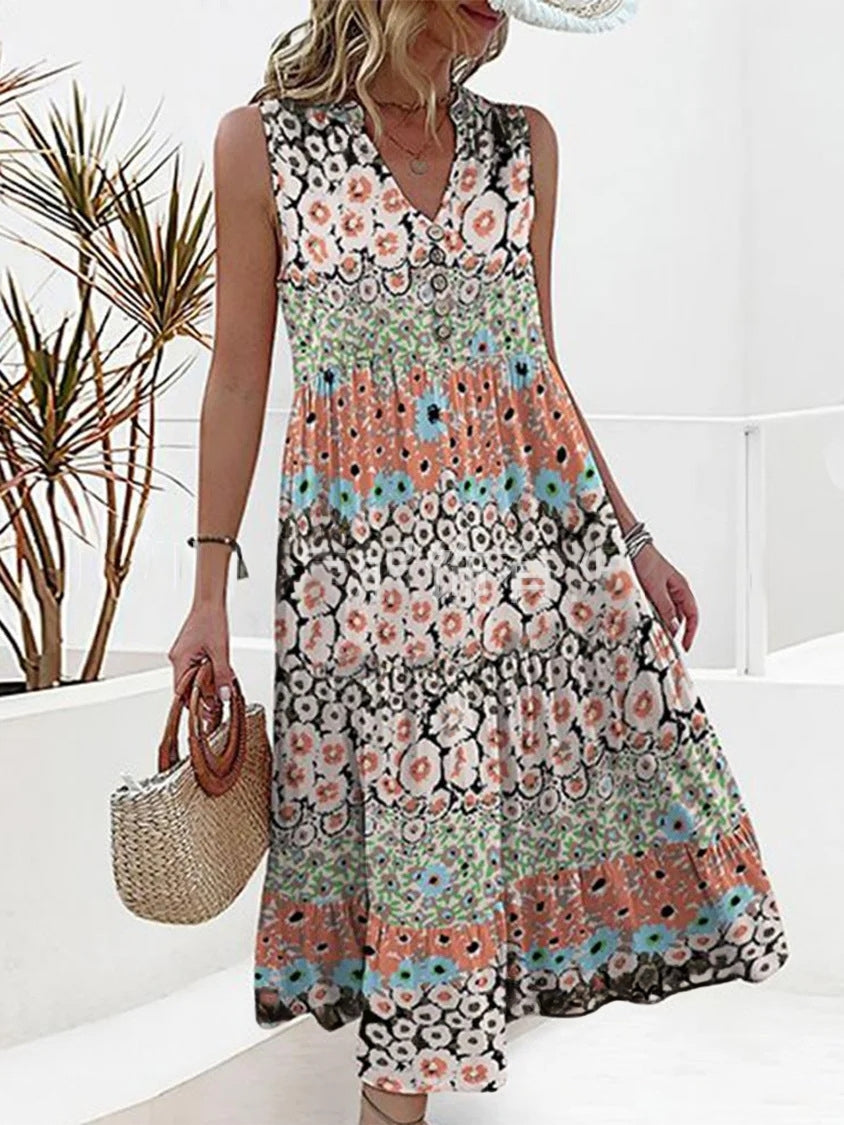 KS | Boho Floral Sleeveless Maxi Dress