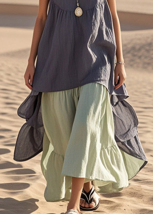 Grey Oversized Patchwork Cotton Fake Two Piece Dress Summer