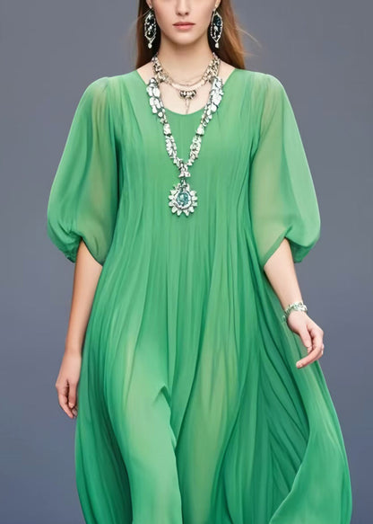 Grass Green Oversized Draping Chiffon Dress Summer