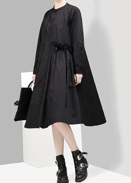 Black Loose Shirt Dresses Patchwork Ruffled Spring