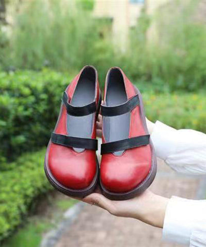 Red Platform Cowhide Leather Splicing Buckle Strap