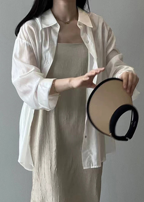 New White Lace Up Button Silk Shirt Long Sleeve Fall