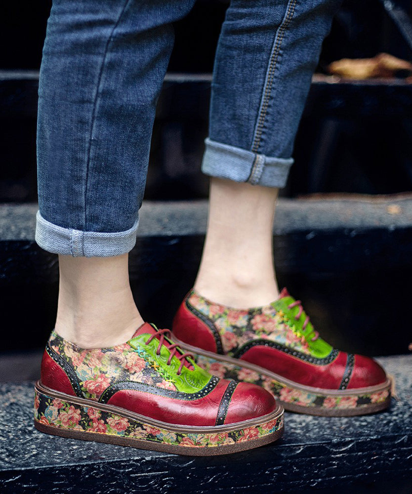 Sheepskin Printed European and American Style Lace Up Shoes