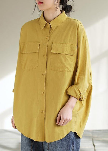 Classy Lapel Pockets Spring Top Silhouette Wardrobes Yellow Shirts