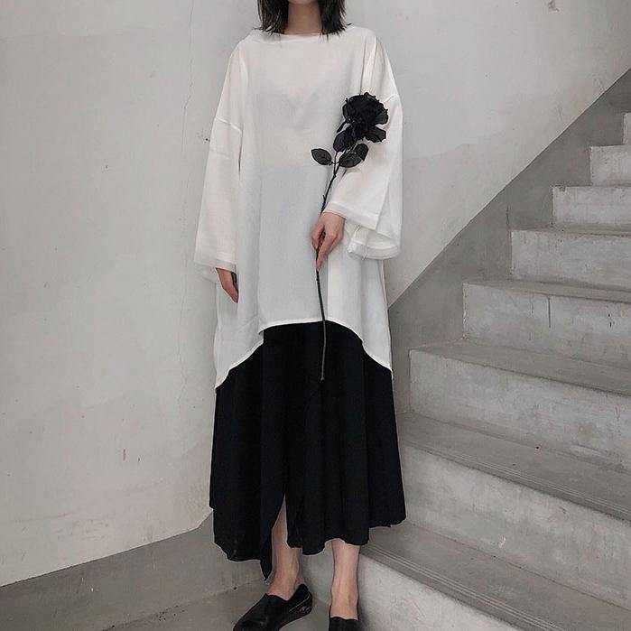 Loose O Neck Asymmetric Spring Shirts Neckline White Shirts