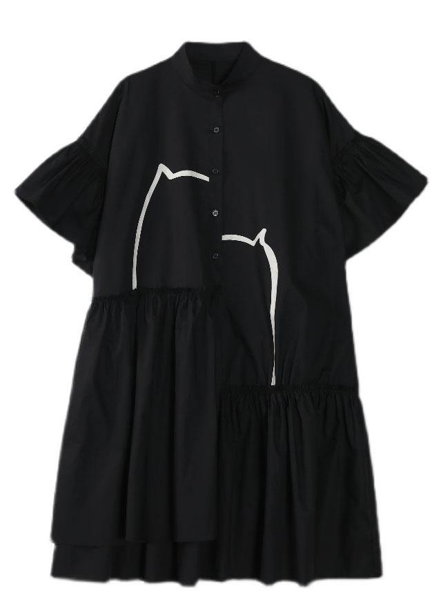 Black Loose Patchwork Ruffles Summer Long Dress