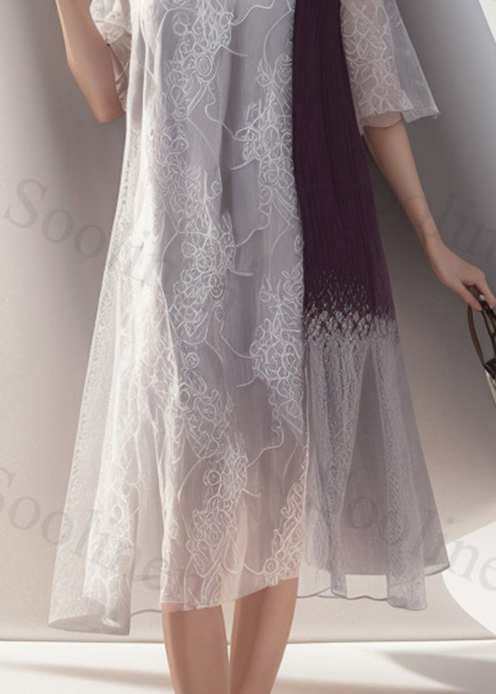 Chinese Style Colorblock Stand Collar Silk Dress Summer