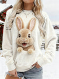 Comstylish Cute Fuzzy Bunny Art Round Neck Cozy Plush Sweatshirt