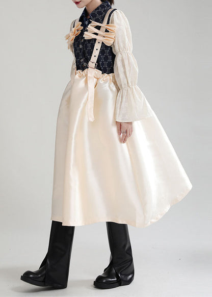 Champagne Patchwork Pockets Dresses Spring