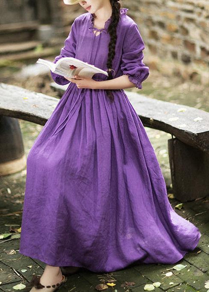 O Neck Ruffles Spring Dress Neckline Purple Maxi Dresses