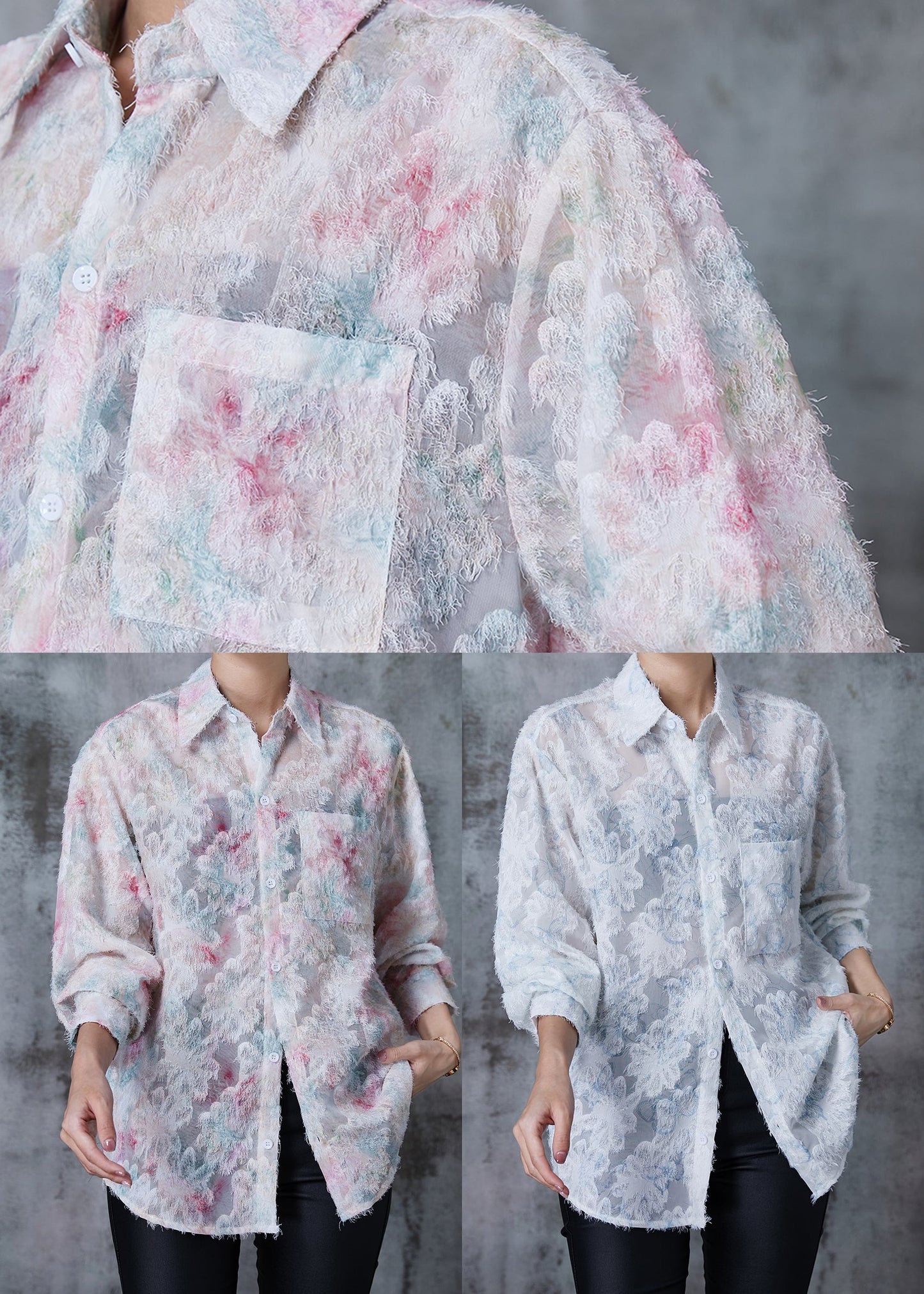 Blue Loose Chiffon Upf 50+ Top Spring